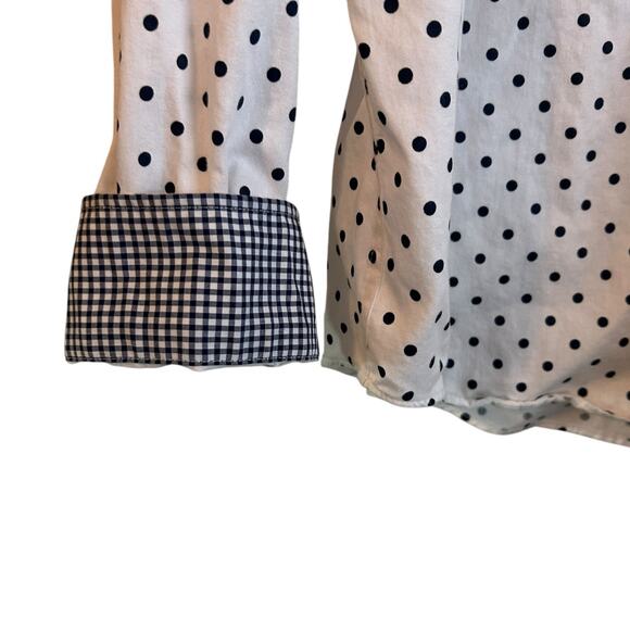 Chaps Women Top 2X Polka Dot‎ Cotton Button Up Coastal Preppy Travel Office - Picture 6 of 11